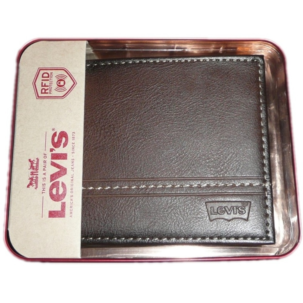 Levis Men Leather Wallet Bifold Brown Passcase